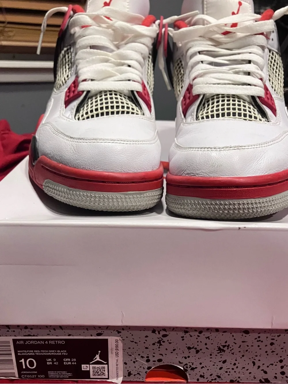 Jordan Air Jordan 4 Retro Fire Red White/Red/Black Sneakers - Size 10